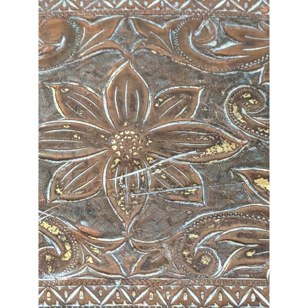 Vintage Floral Etched Oval Belt Buckle Western Boho Silver Tone Patina Metal - Picture 2 of 5
